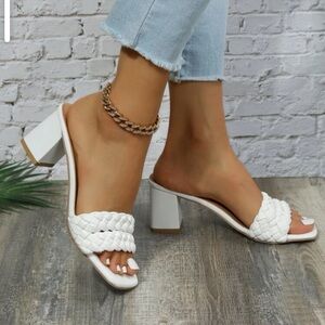 Women Braided Detail Chunky Heeled Mule Sandals, Fashion Summer Heeled Sandals